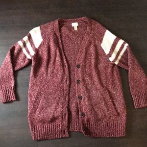 Maroon with white stripes button down cardigan